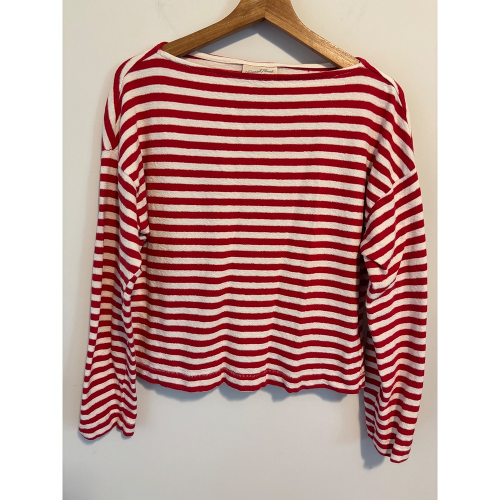 Universal Thread Womens Red White Striped Boat Neck Long Sleeve Top Medium
